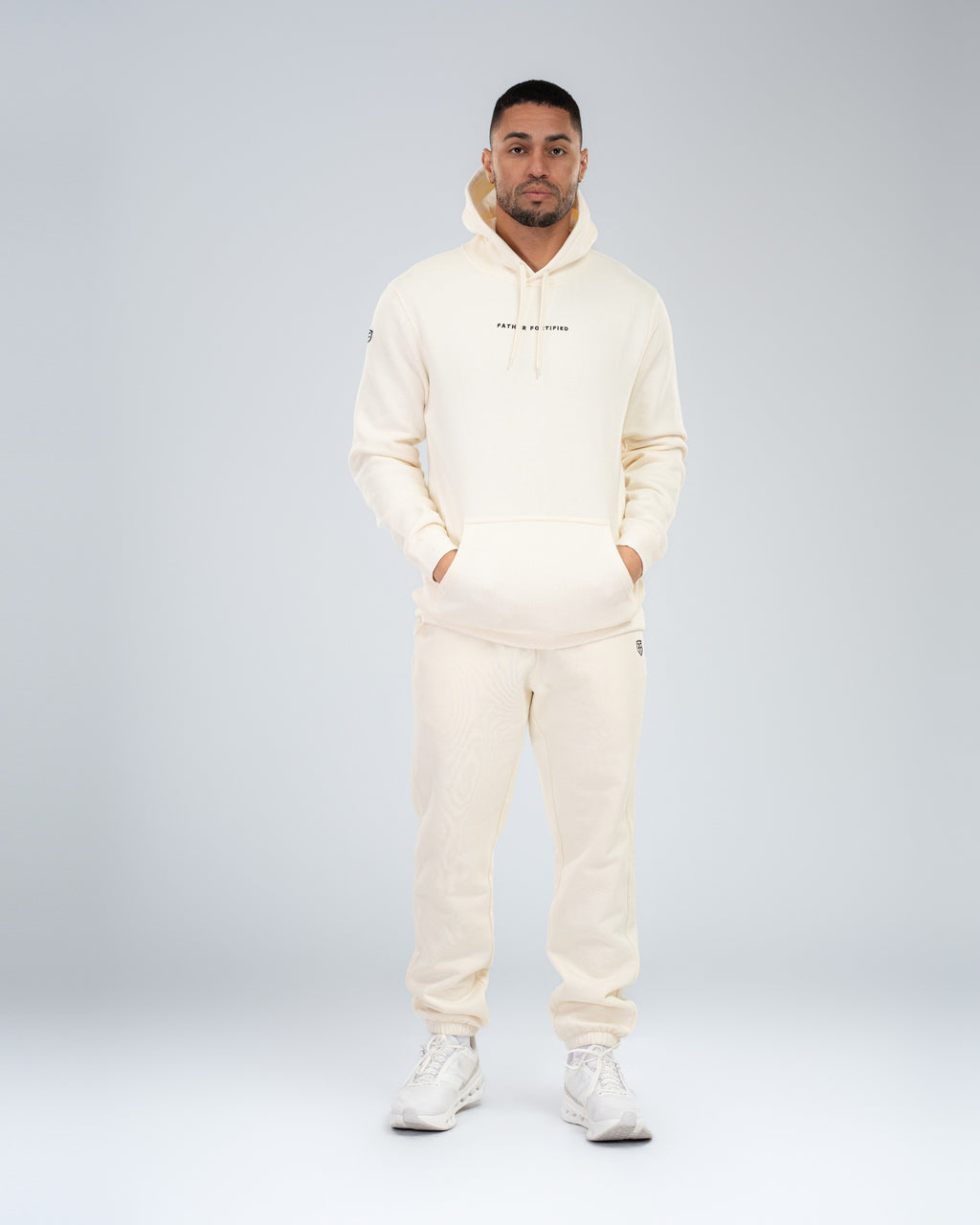 Anchor Midweight Set in Ecru, full-length front on model