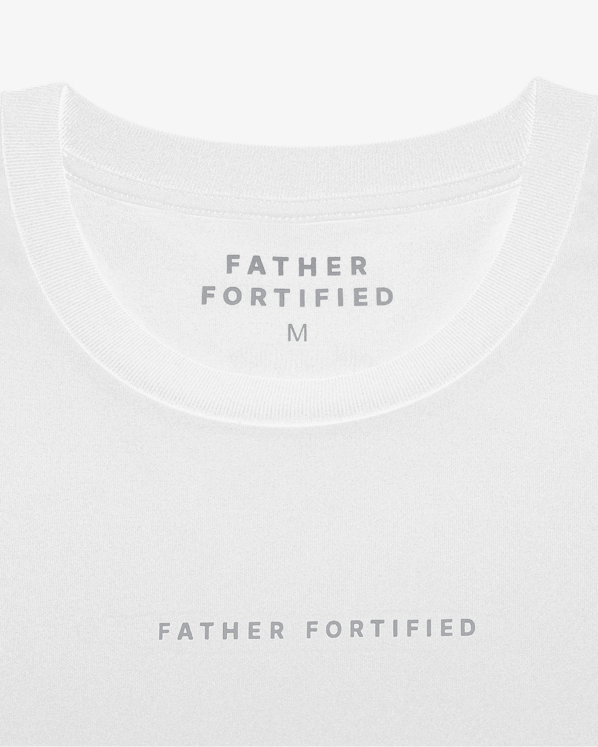 Apex Tech Tee in White, neck print and chest wordmark