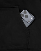 Mainstay Heavyweight Hoodie in Black, front pocket fits your phone