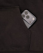 Mainstay Heavyweight Hoodie in Coal, front pocket fits your phone