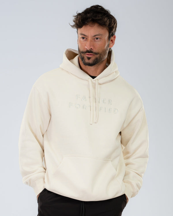 Mainstay Heavyweight Hoodie in Ecru, front on model