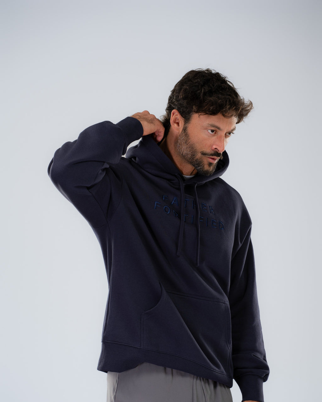 Mainstay Heavyweight Hoodie in Midnight, on model